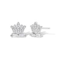 Cubic Zirconia Micro Pave Brass Earring Crown real gold plated micro pave cubic zirconia & for woman platinum color Sold By Pair