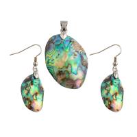 Shell Jewelry Sets pendant & earring Brass with Abalone Shell 2 pieces & fashion jewelry & for woman nickel lead & cadmium free 41*22*7mm 48*14*6mm Sold By Set