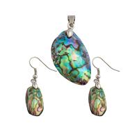 Shell Jewelry Sets pendant & earring Brass with Abalone Shell 2 pieces & fashion jewelry & for woman nickel lead & cadmium free 34*18*7mm 47*12*5mm Sold By Set