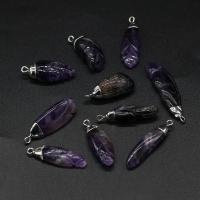 Pingentes em  jóias, Pedra natural, with liga de zinco, cromado de cor prateada, DIY, roxo, 9x30mm, vendido por PC