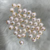 Cultured Round Freshwater Pearl Beads with Brass Natural & DIY white Sold By PC