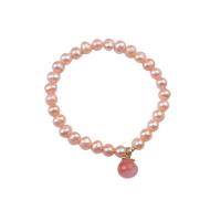 Sötvatten odlade Pearl Bracelet, Freshwater Pearl, med Yanyuan Agata & Mässing, plated, mode smycken, rosa, Längd 17 cm, Säljs av PC