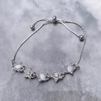 Zinc Alloy Bracelet with Cats Eye silver color plated fashion jewelry & for woman & with rhinestone nickel lead & cadmium free Length Approx 18 cm Sold By PC