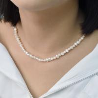 Sladkovodní Pearl mosaz řetěz náhrdelník, s Mosaz, pro ženy, bílý, nikl, olovo a kadmium zdarma, 6mm, Prodáno za Cca 45 cm Strand