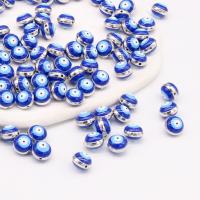 Tibetan Style Evil Eye Beads, Flat Round, silver color plated, DIY & enamel, blue, nickel, lead & cadmium free, Approx 100PCs/Bag, Sold By Bag