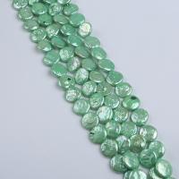 Přírodní sladkovodní perly perlí, Sladkovodní Pearl, Flat Round, DIY, zelený, 12-13mm, Prodáno za Cca 36 cm Strand