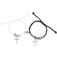 Zinc Alloy Bracelet with Wax Cord Cross 2 pieces & Unisex & with rhinestone nickel lead & cadmium free Length Approx 4.72 Inch Approx 4.92 Inch Sold By Set