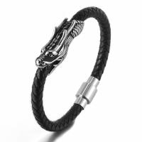 Bracelets cordon PU, cuir PU, avec Acier inoxydable 304, dragon, le style de punk & pour homme, plus de couleurs à choisir, 6mm, Longueur Environ 21 cm, Vendu par PC