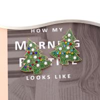 Kerst Oorbellen, Zinc Alloy, met Plastic Pearl & glazuur, Kerstboom, mode sieraden & voor vrouw & met strass, nikkel, lood en cadmium vrij, 43x38mm, Verkocht door pair