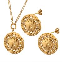 Brass Jewelry Set Stud Earring & necklace with Titanium Steel Vacuum Ion Plating fashion jewelry & for woman golden +5cm .1cm Sold By PC