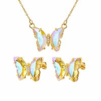 Brass Jewelry Set Stud Earring & necklace with Glass Vacuum Ion Plating fashion jewelry & for woman multi-colored Necklaceuff1a43+5cm *1.5cm Sold By PC