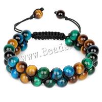 Natural Tiger Eye Bracelets with Knot Cord Round Double Layer & fashion jewelry & Unisex & adjustable 8mm Length 7.4-10.2 Inch Sold By PC
