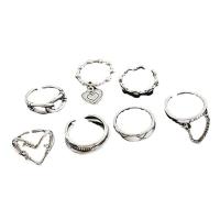 Zinc Alloy Ring Set antique silver color plated 7 pieces & vintage & for woman US Ring Sold By Set
