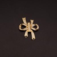 Brass Jewelry Clasps Bowknot 18K gold plated DIY & micro pave cubic zirconia golden nickel lead & cadmium free Sold By PC