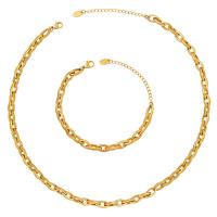 Brass Jewelry Set bracelet & necklace Vacuum Ion Plating fashion jewelry & for woman golden Braceletuff1a15+5cm +5cm Sold By PC