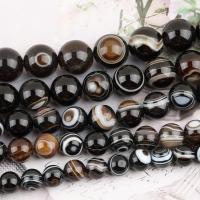 Agat pärlor, Rund, polerad, DIY & olika storlek för val, svart, Såld Per Ca 38 cm Strand
