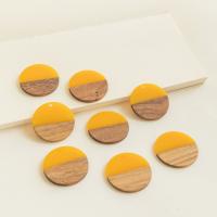Pingentes Madeira, with resina, Roda plana, Adesivo Epóxi, DIY, amarelo, 28mm, Aprox 50PCs/Bag, vendido por Bag