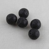 Natural Lava Beads Round DIY & half-drilled black Sold By PC