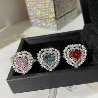 Messing Manchet Finger Ring, met Shell Pearl, Hart, plated, voor vrouw & met strass, meer kleuren voor de keuze, Maat:6-8, Verkocht door PC