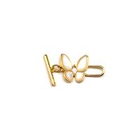 Brass Toggle Clasp with White Shell Butterfly 18K gold plated DIY & micro pave cubic zirconia golden nickel lead & cadmium free Sold By PC