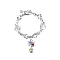 Bracelets en laiton, avec perles de citrine, avec 5CM chaînes de rallonge, Placage, pour femme & avec strass, argent, Longueur Environ 17 cm, Vendu par PC