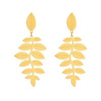 Titanium Steel  Earring Leaf plated fashion jewelry & for woman golden Sold By Pair
