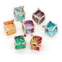 Pingentes quartzo natural, with liga de zinco, Praça, cromado de cor dourada, DIY, Mais cores pare escolha, 35x35mm, vendido por PC