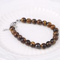 Natural Tiger Eye Bracelets with 5cm extender chain Round fashion jewelry & Unisex Length Approx 18 cm Sold By PC