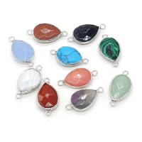Gemstone Connector Natural Stone with Zinc Alloy Teardrop silver color plated DIY & 1/1 loop Sold By PC