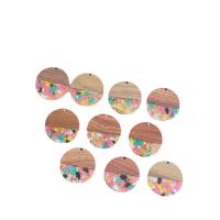 Wood Pendants with Resin Flat Round DIY 38mm Approx Sold By Bag