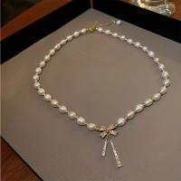Plastic Pearl Necklace Zinc Alloy with Plastic Pearl with 5cm extender chain gold color plated fashion jewelry & for woman & with rhinestone white nickel lead & cadmium free Length Approx 39 cm Sold By PC