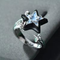 Zinc Alloy Finger Ring pentagram fashion jewelry & for woman & enamel silver color nickel lead & cadmium free Diameter 17mm Sold By PC