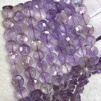 Natural Amethyst Beads Flat Round DIY & faceted purple 8.50mm Sold Per Approx 38 cm Strand