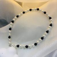 Naszyjnik z łańcuszkiem na sweter, Shell Pearl, ze Agat czarny, ze 7cm przedłużeniami łańcuszka, biżuteria moda & dla kobiety, długość około 35 cm, sprzedane przez PC