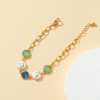 Zinc Alloy Bracelet with Crystal & Plastic Pearl gold color plated fashion jewelry & for woman nickel lead & cadmium free Length Approx 26 cm Sold By PC