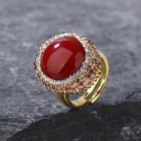 Natural Gemstone Finger Ring, Tourmaline, with Brass, gold color plated, for woman & with rhinestone, red, nickel, lead & cadmium free, Inner Diameter:Approx 18mm, Sold By PC