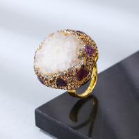 Natural Quartz Finger Ring, Clear Quartz, with Amethyst & Brass, gold color plated, for woman & with rhinestone, white, nickel, lead & cadmium free, Inner Diameter:Approx 17mm, Sold By PC