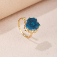Agate Finger Ring with Brass Flower gold color plated for woman nickel lead & cadmium free Inner Approx 17mm Sold By PC