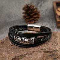 PU Leather Cord Bracelets 304 Stainless Steel with Microfiber PU & Leather fashion jewelry & for man nickel lead & cadmium free 21.5cm Sold By PC