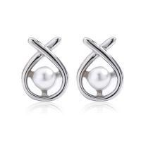 925 Sterling Silver Stud Earrings with Plastic Pearl plated for woman 6.50mm Sold By Pair