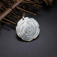 Shell Pendants, Flower, gold color plated, DIY, white, nickel, lead & cadmium free, 39x39x3mm, Sold By PC