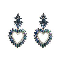 Zinc Alloy Stud Earring with Glass Rhinestone Heart plated for woman & with rhinestone Sold By Pair