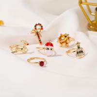Christmas Finger Ring Zinc Alloy 6 pieces & Christmas Design & Adjustable & fashion jewelry & enamel & with rhinestone nickel lead & cadmium free Inner Approx 20mm Sold By Set