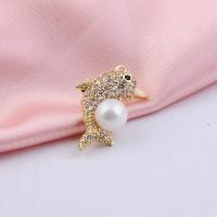 Plastic Pearl Brooch Brass with Plastic Pearl Dolphin gold color plated micro pave cubic zirconia & for woman nickel lead & cadmium free Sold By PC