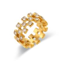 Cubic Zirconia rustfrit stål fingre Ringe, 304 rustfrit stål, 18K forgyldt, mode smykker & forskellig størrelse for valg & Micro Pave cubic zirconia & for kvinde, gylden, Solgt af PC