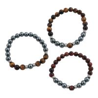 Natural Tiger Eye Bracelets with Non Magnetic Hematite & Unisex Sold By Strand
