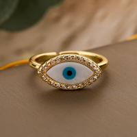 Evil Eye sieraden vinger ring, Messing, met Schelp, Boze oog, plated, mode sieraden, meer kleuren voor de keuze, nikkel, lood en cadmium vrij, Ring inner diameter:18 ~19mm, Verkocht door PC