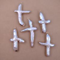 Freshwater Pearl Pendants with Brass Cross gold color plated DIY white Length about 30mm Sold By PC