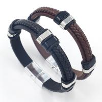 цинковый сплав браслет, с Искусственная кожа, Другое покрытие, панк-стиль & Мужская, Много цветов для выбора, bracelet width 10mm, длина Приблизительно 8.3 дюймовый, продается PC