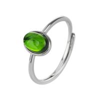 Diopside Cuff Finger Ring with 925 Sterling Silver Oval silver color plated adjustable & for woman bead size US Ring Sold By PC